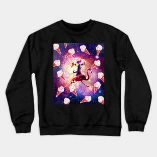 Rave Space Cat On Flamingo Unicorn - Ice Cream Crewneck Sweatshirt